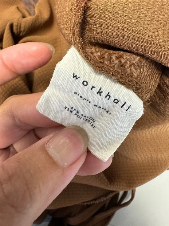 Workhall Brown Sleeveless Relaxed Fit Jumpsuit Tie Waist Wide Leg Minimalist - Picture 14 of 16